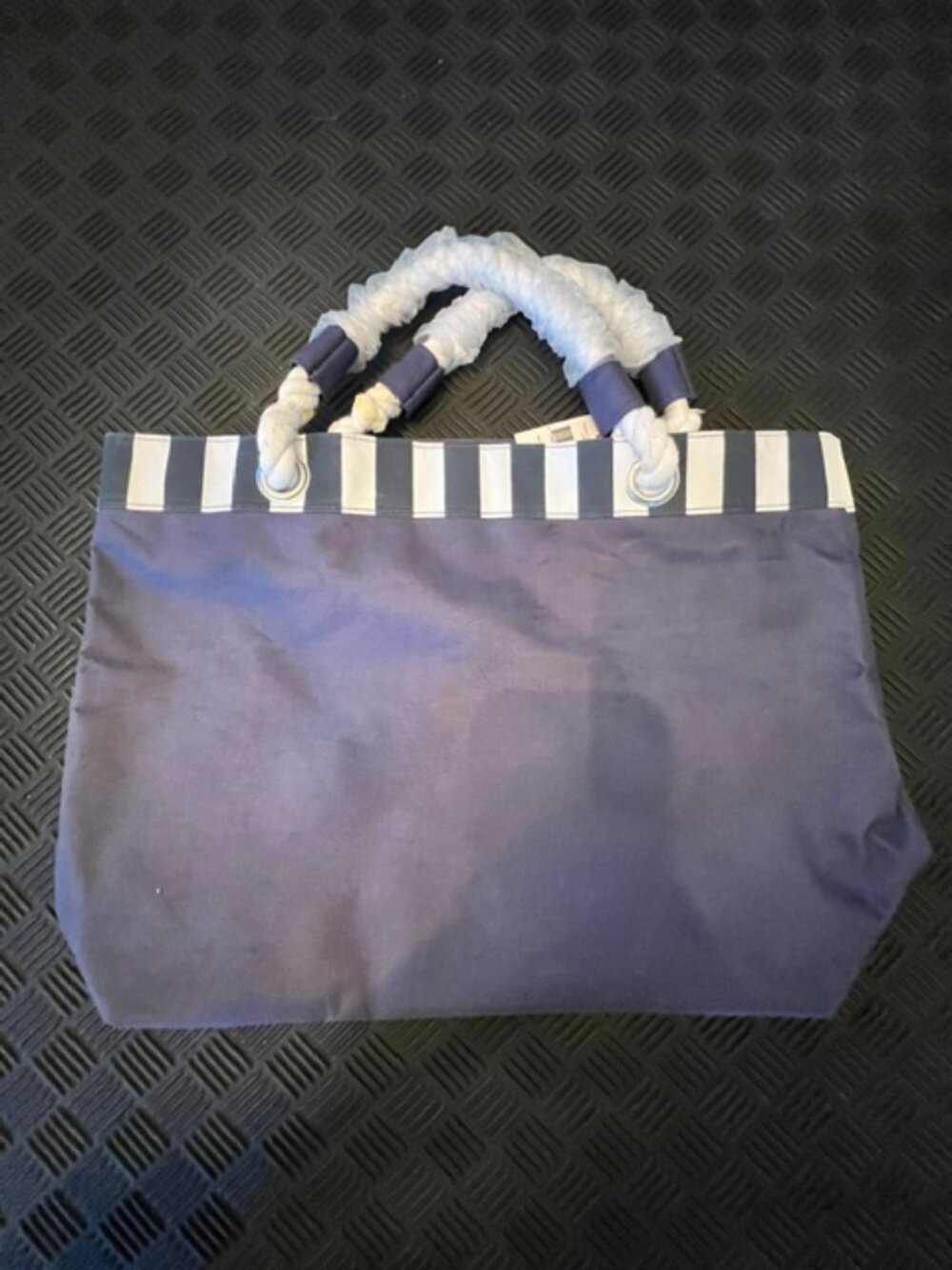 Yankee Candle Nautical Tote Bag Navy Blue Striped Rope Handles NWT‎ Limited Ed.